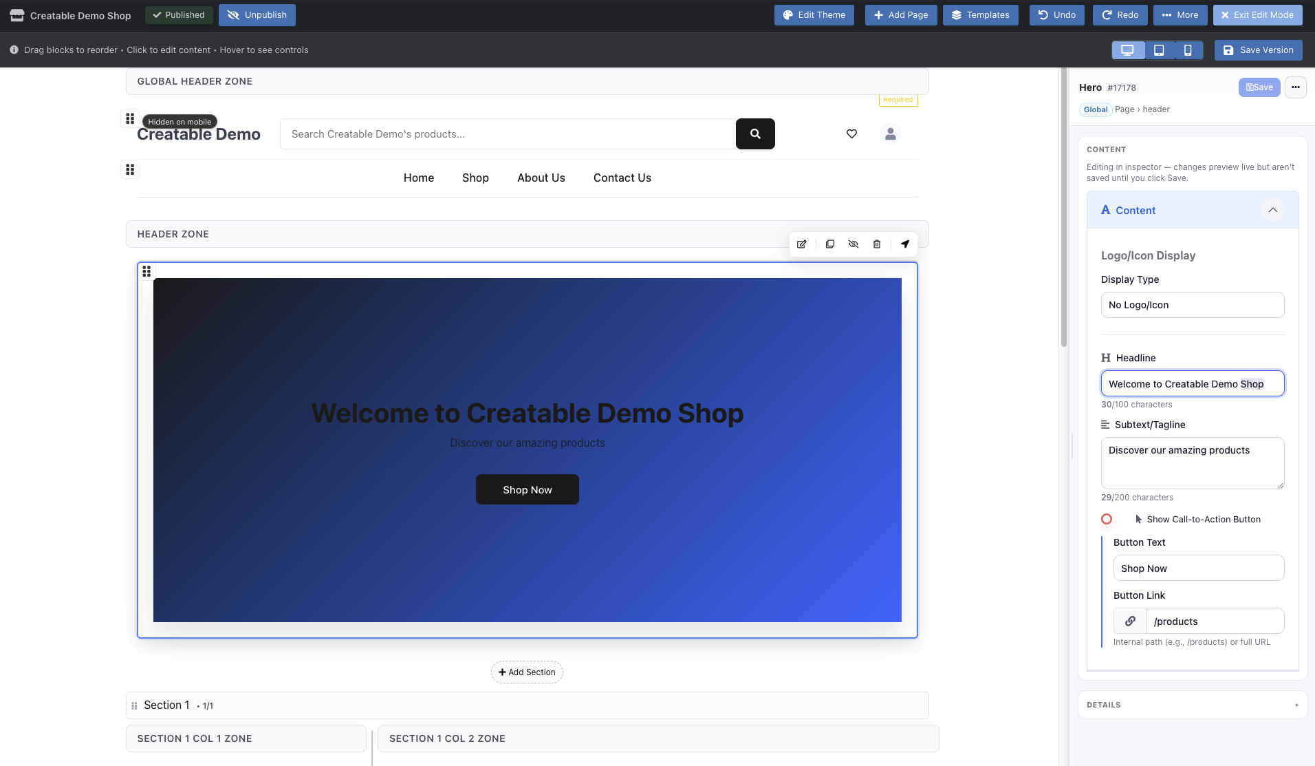 Page Builder Screenshot