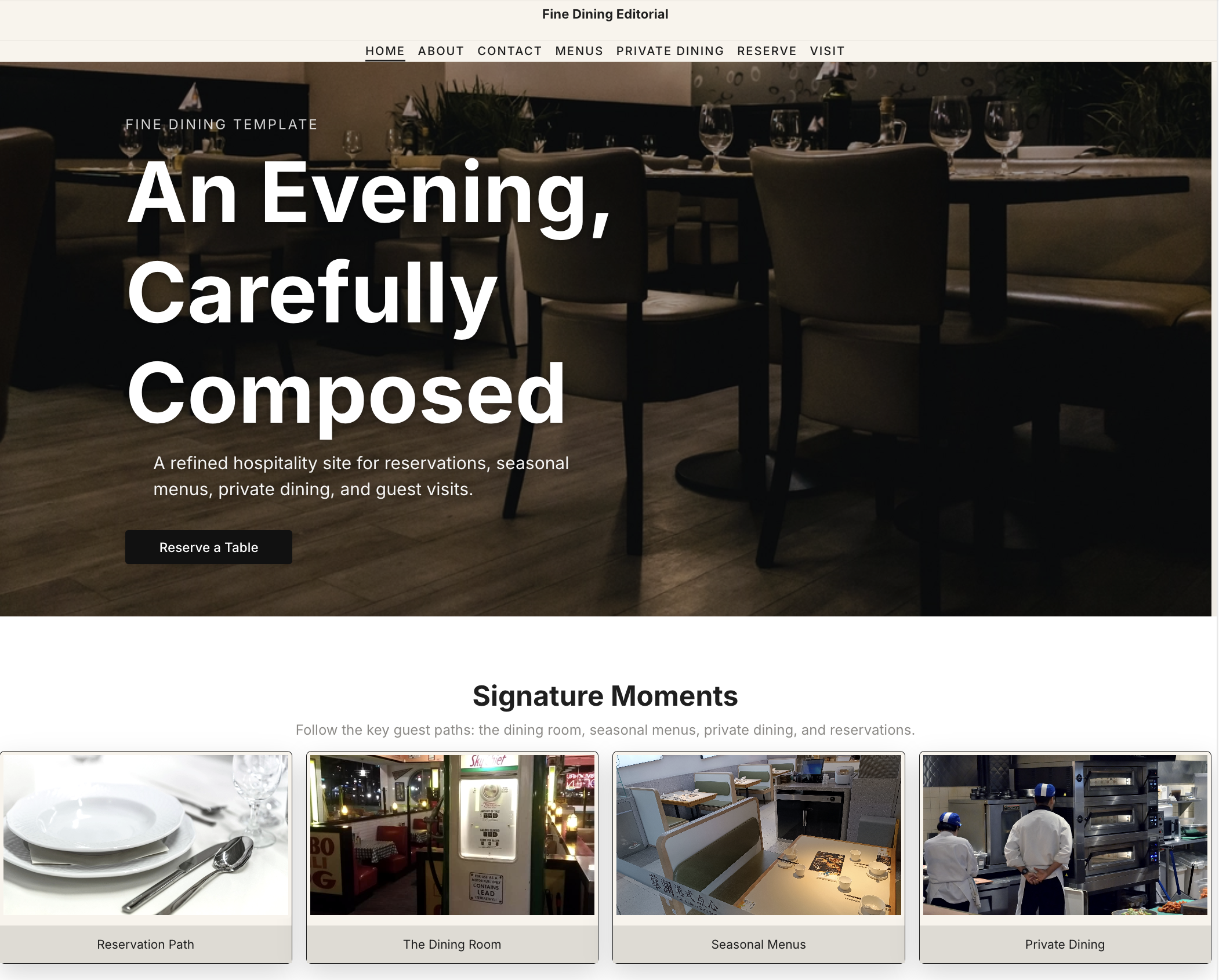 Fine dining starter site screenshot