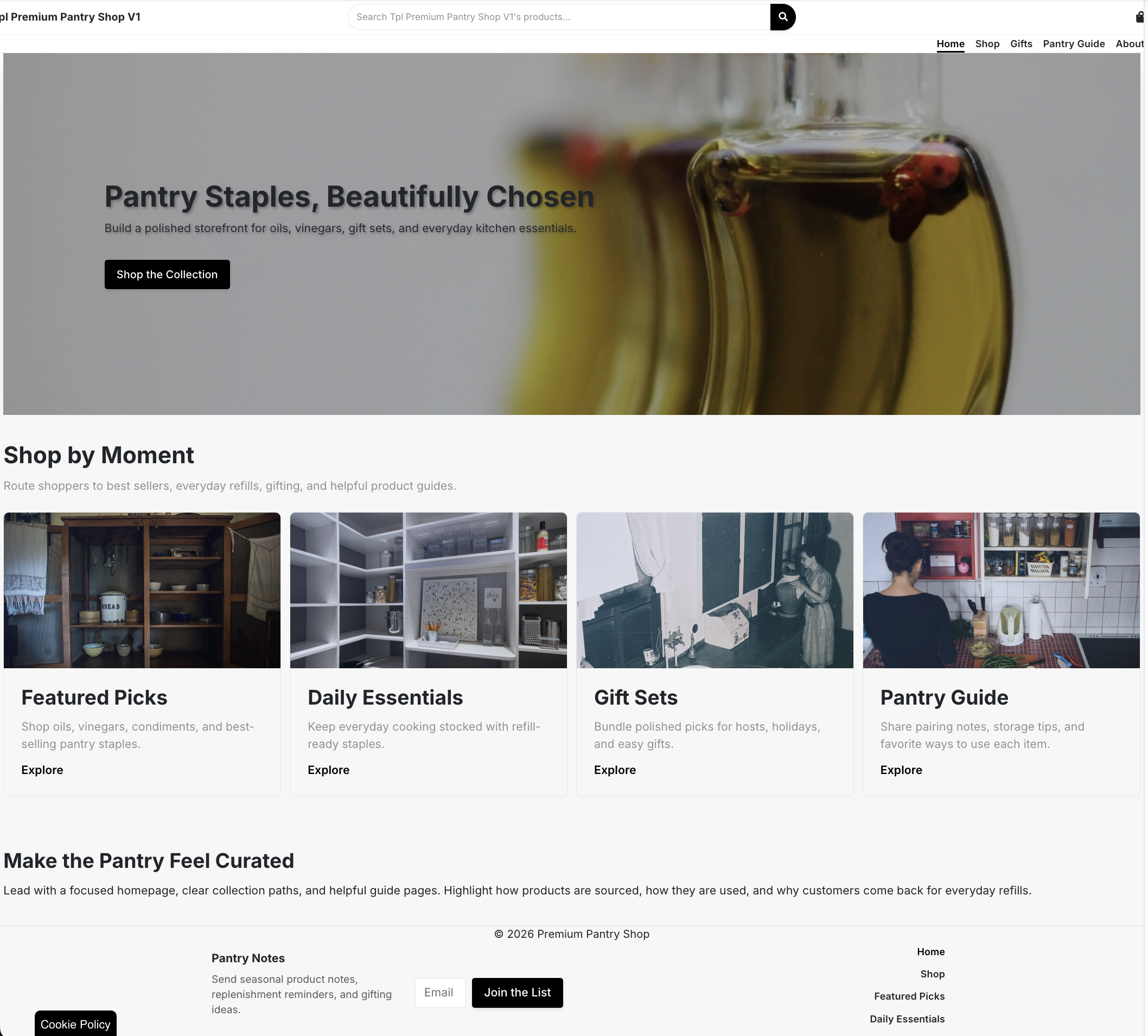 Pantry staples starter site screenshot