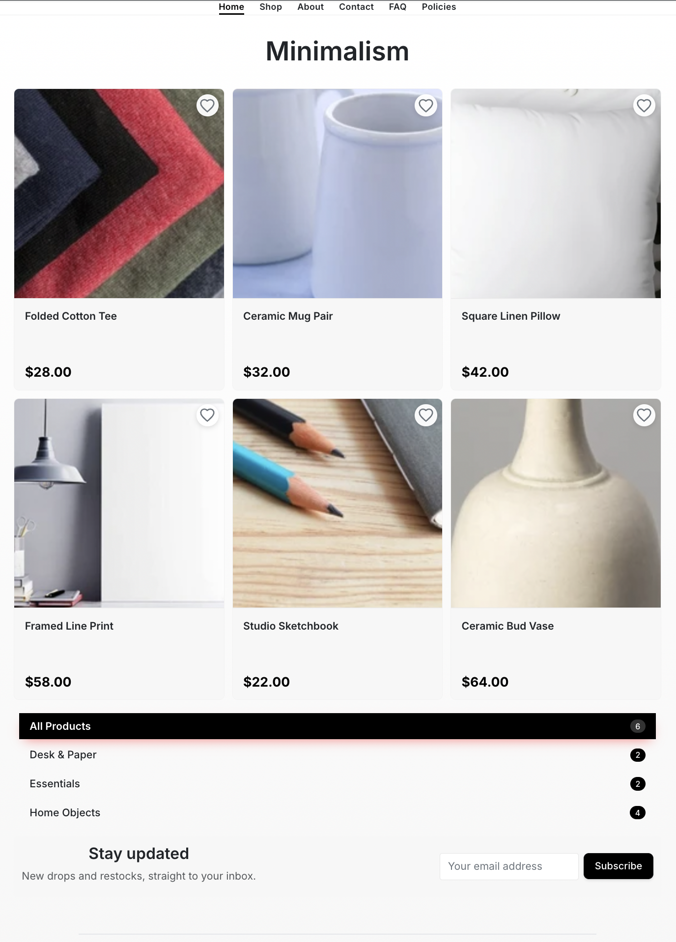 Minimal shop starter site screenshot